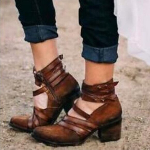 Freebird FB Grind Taupe Ankle Boots Size 9 Block Heel Leather Distressed Style - Picture 3 of 13